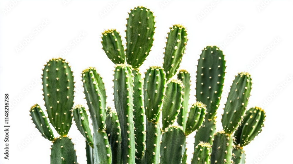 Vibrant Green Cactus Plant with Spiky Sharp Needles on White Background for Modern Nature-Themed Decor and Sustainable Landscaping Inspiration