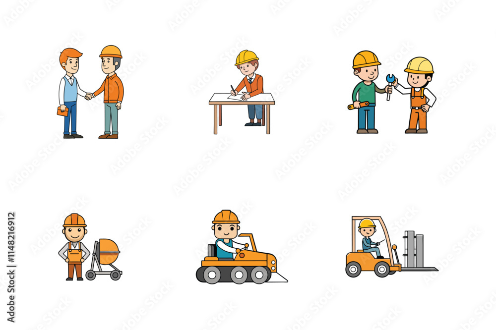 Set of Construction engineer working activities vector illustration Set of Construction engineer working activities vector illustration