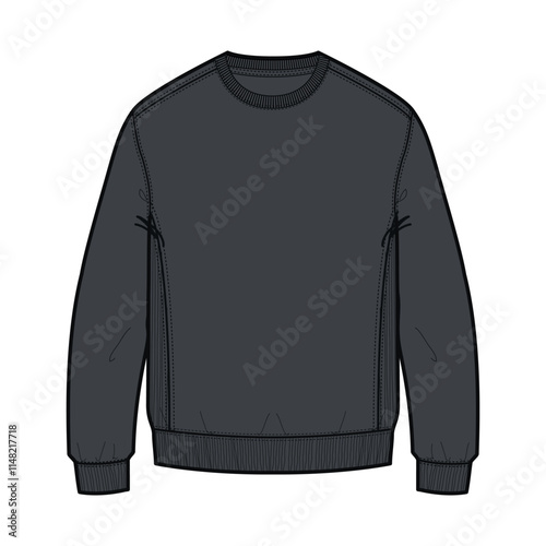 Long sleeve sweatshirt black color template isolated on white back