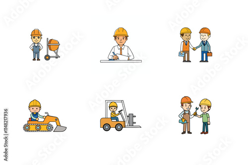 Set of Construction engineer working activities vector illustration