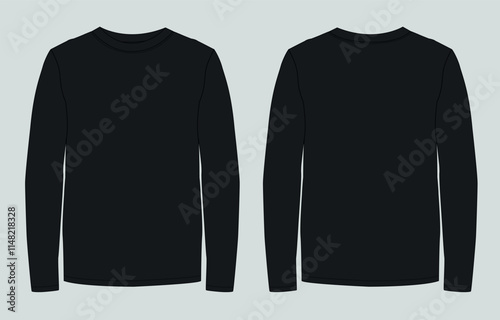Long Sleeve Black Color T shirt Template Front and back views