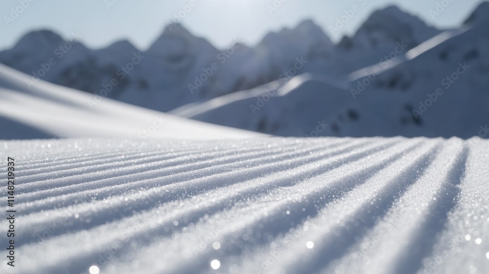 Ski slope with a corduroy texture after a snow groomer run, a slope freshly prepared for skiing Ski slope with a corduroy texture after a snow groomer run, a slope freshly prepared for skiing