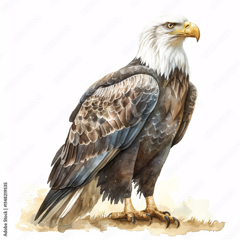 Obraz premium Bald Eagle Cute Bird Baby Watercolour Handmade illustration Painting