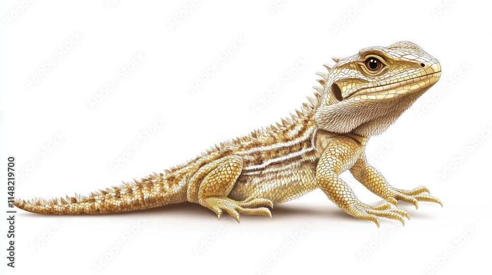 Naklejka premium Realistic Illustration of a Bearded Dragon with Detailed Texture and Coloration Showcasing Its Distinctive Features and Natural Habitat Adaptations