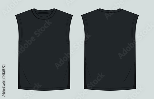 Black color  tank tops template front and back 