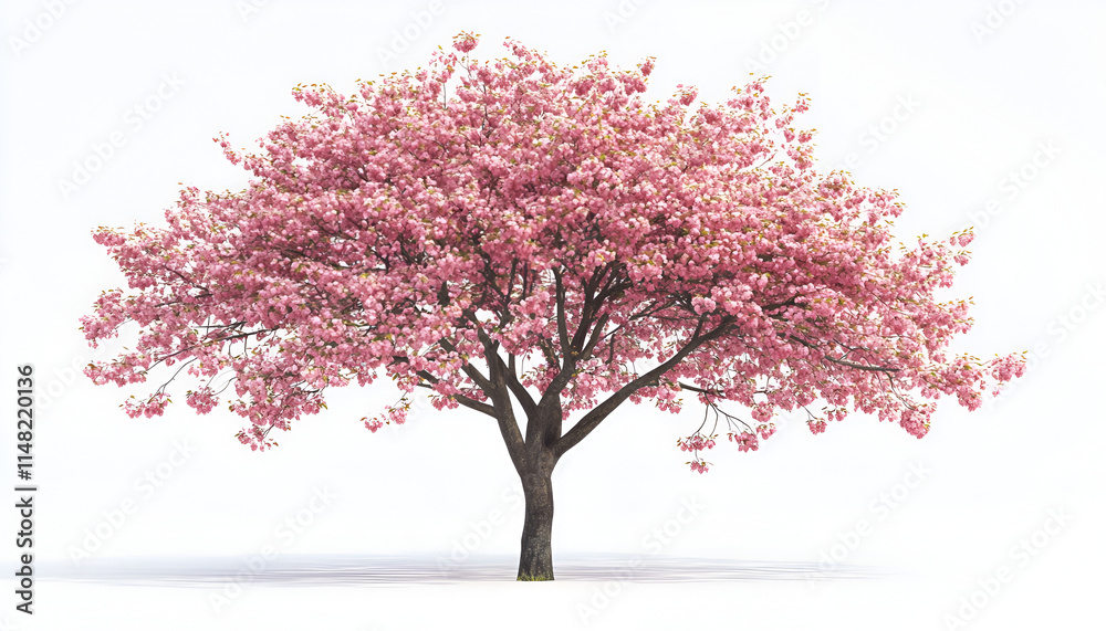 Obraz premium Blooming Pink Tree Isolated on White Background