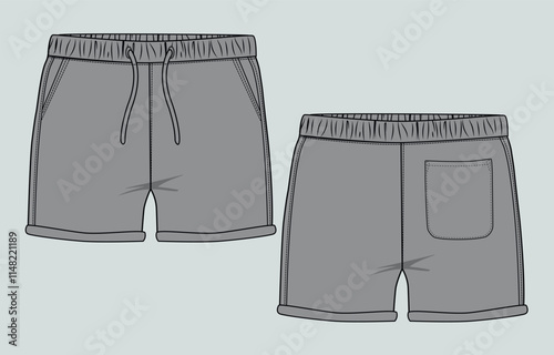 Grey Color Sweat shorts pant  vector illustration template front and back  