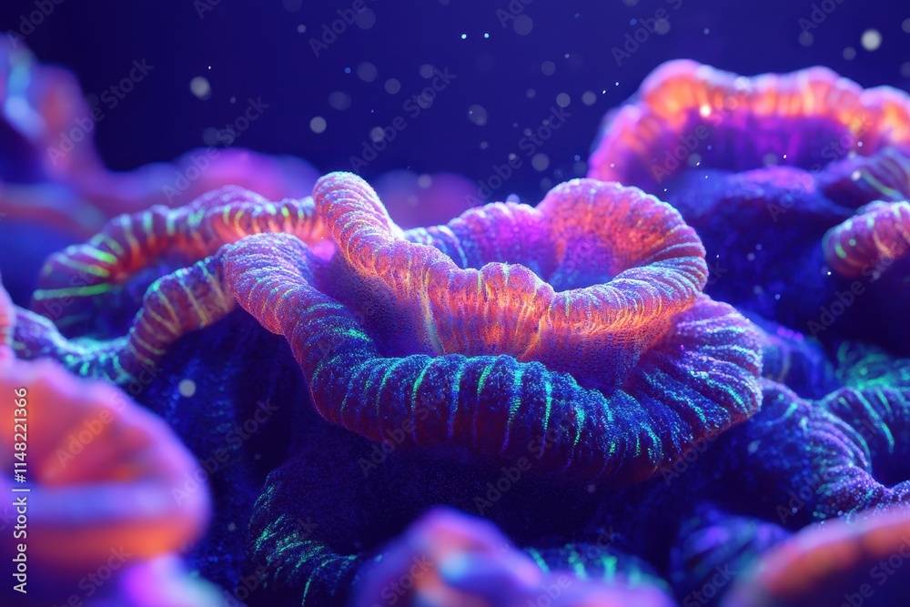Obraz premium Vibrant underwater coral reef with colorful polyps in a serene ocean environment