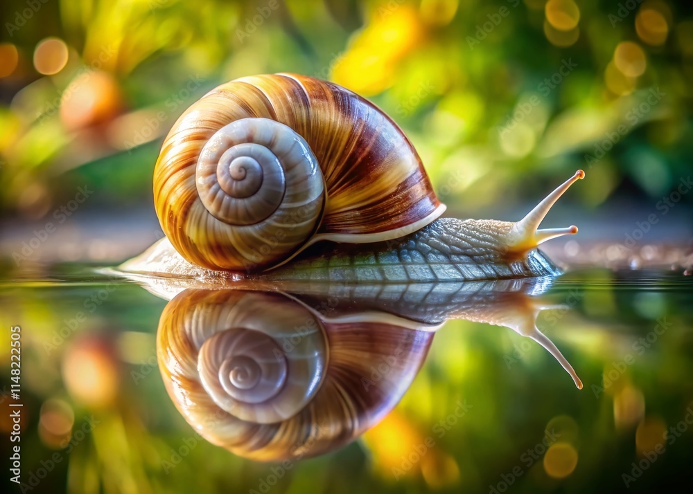 Minimalist Aquatic Snail Photography: Big Pond Snail Armor in Water Minimalist Aquatic Snail Photography: Big Pond Snail Armor in Water