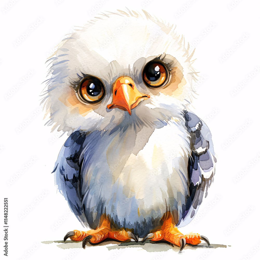 Fototapeta premium Eagle Cute Bird Baby Watercolour Handmade illustration Painting