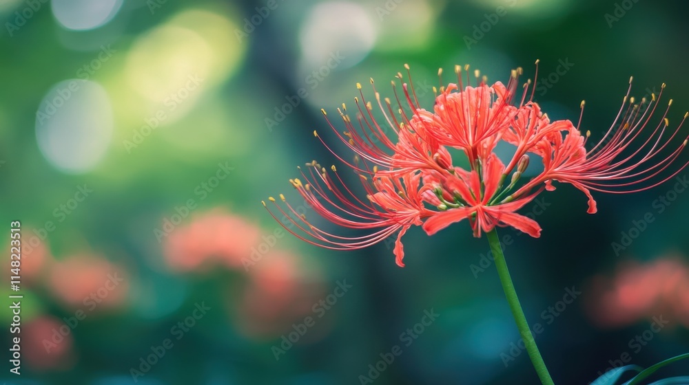 Red Spider Lily Bloom, Natures Fiery Autumn Beauty, Garden Red Spider Lily Bloom, Natures Fiery Autumn Beauty, Garden