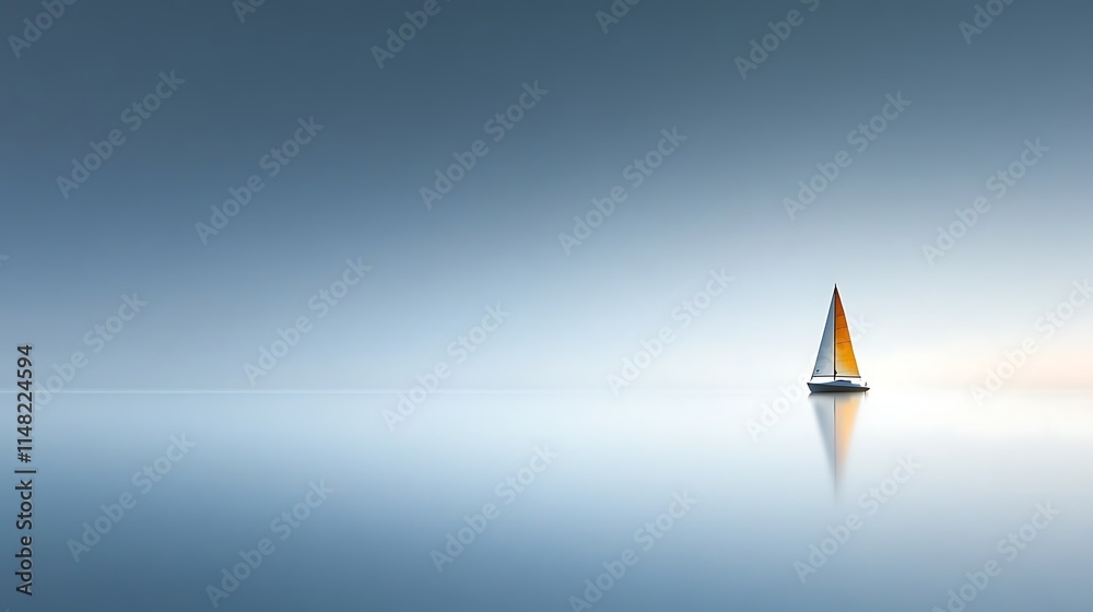 Fototapeta premium Minimal sail boat on smooth sea.