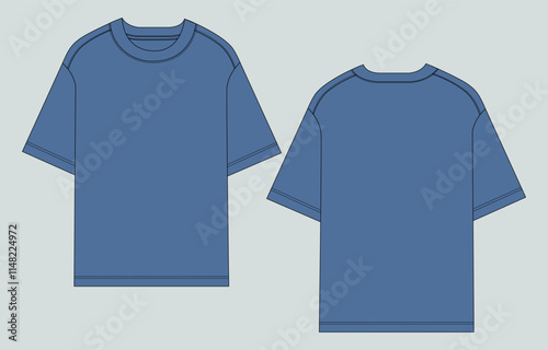 Blue Color short sleeve  t shirt vector illustration template front and back views 