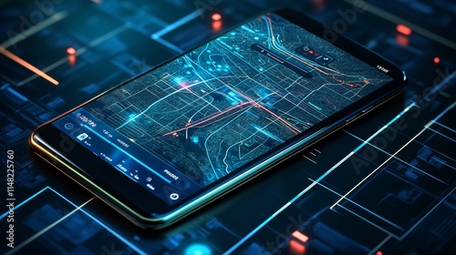 Isometric Gps, graphic tourist map of territory. Smartphone map application. App search map navigation. Fragments of town. Futuristic route dashboard gps map tracking. Vector illustration,