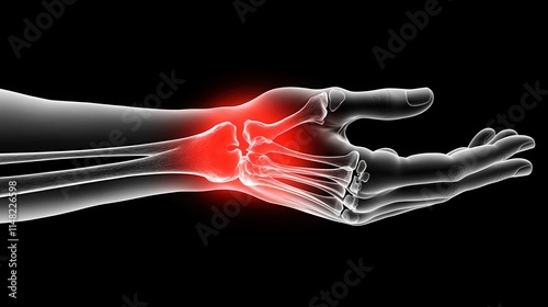 Human Wrist Anatomy, Carpal Bones, Pain, Red Highlight, XRay, Medical, Skeletal, Injury, Hand photo