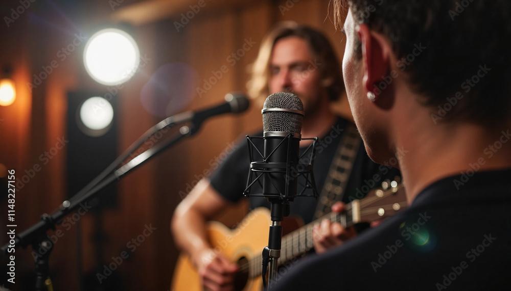 Acoustic Guitarist Singing in Recording Studio Acoustic Guitarist Singing in Recording Studio