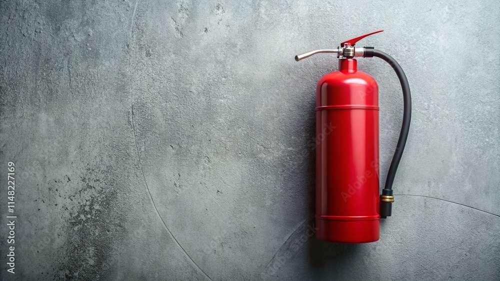 Obraz premium Minimalist Dry Chemical Fire Extinguisher Concrete Wall Photography - Safety Equipment Image