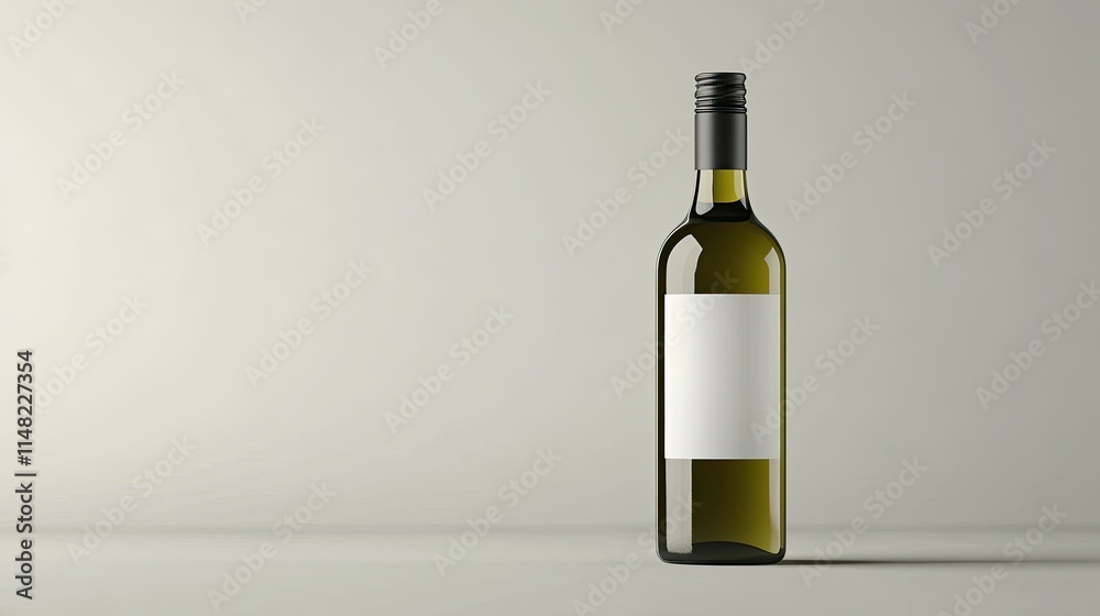 Elegant and Minimalist Green Wine Bottle with Blank Label on a Light Gray Background, Perfect for Mockups or Product Presentations in Branding and Design Projects Elegant and Minimalist Green Wine Bottle with Blank Label on a Light Gray Background, Perfect for Mockups or Product Presentations in Branding and Design Projects