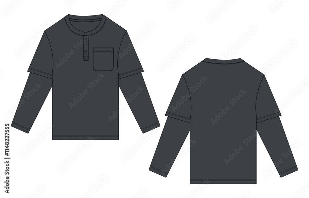 Naklejka premium Long Sleeve Black Color T shirt Template Front and back views