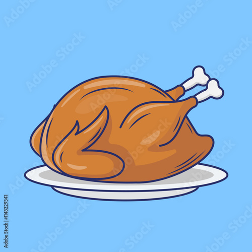 Vector roasted turkey illustration perfect for Thanksgiving food themes.