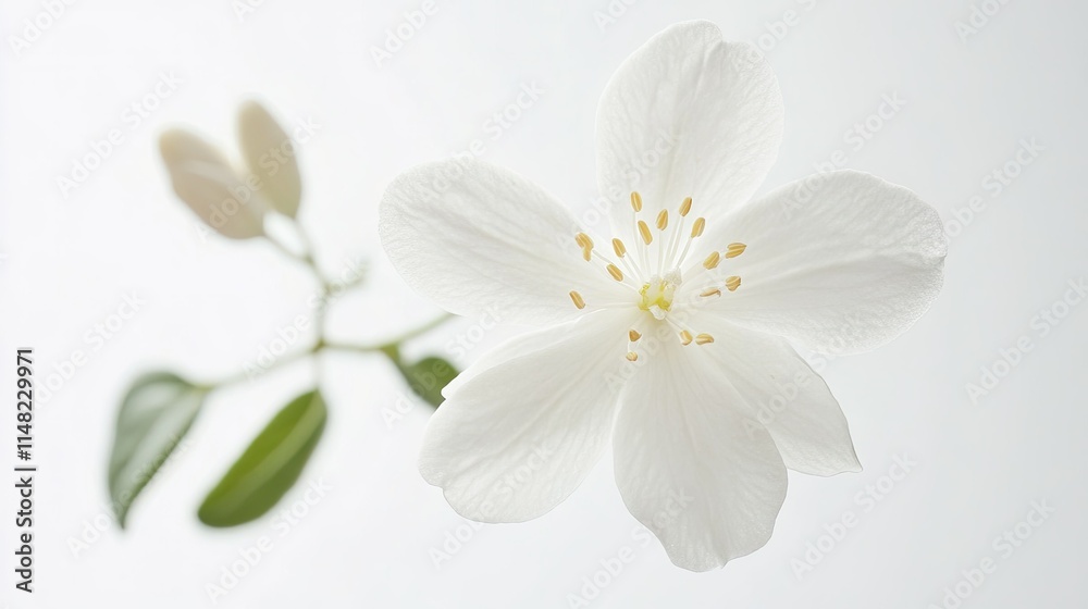 Beautiful White Flower with Delicate Petals and Stamen Against a Soft Background, Perfect for Nature and Floral Designs Beautiful White Flower with Delicate Petals and Stamen Against a Soft Background, Perfect for Nature and Floral Designs