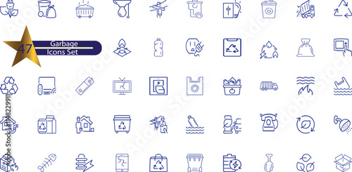 Big set of waste sorting, recycling thin line icons