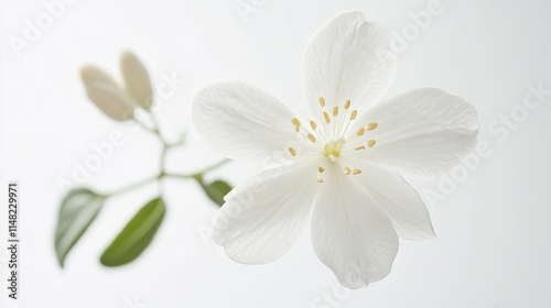 Beautiful White Flower with Delicate Petals and Stamen Against a Soft Background, Perfect for Nature and Floral Designs