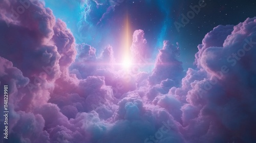 Vibrant and dreamy pink clouds illuminated by a mystical sunrise in a celestial sky