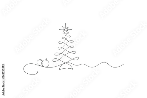 Christmas tree continuous one line drawing minimalist sketch line vector illustration photo