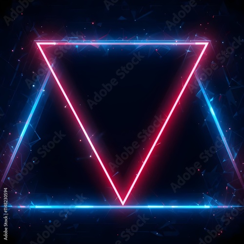 Futuristic Neon Triangle Design with Blue and Pink Glowing Lights in a Digital Abstract Background 