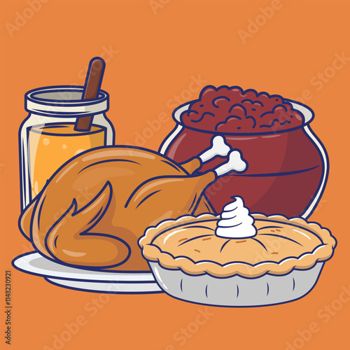 Thanksgiving foods vector pack including traditional holiday meals.