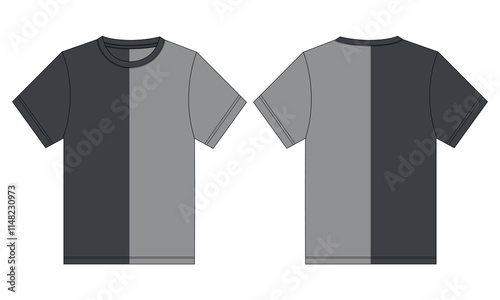 Two tone Color Short sleeve t shirt vector illustration template front and back isolated on white