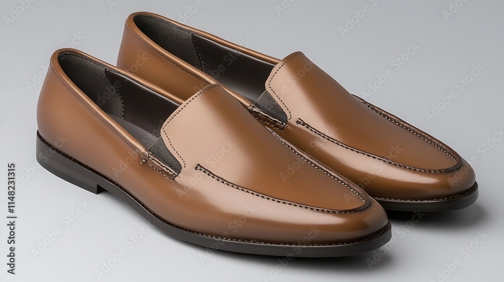 Brown leather loafers on gray. Brown leather loafers on gray.