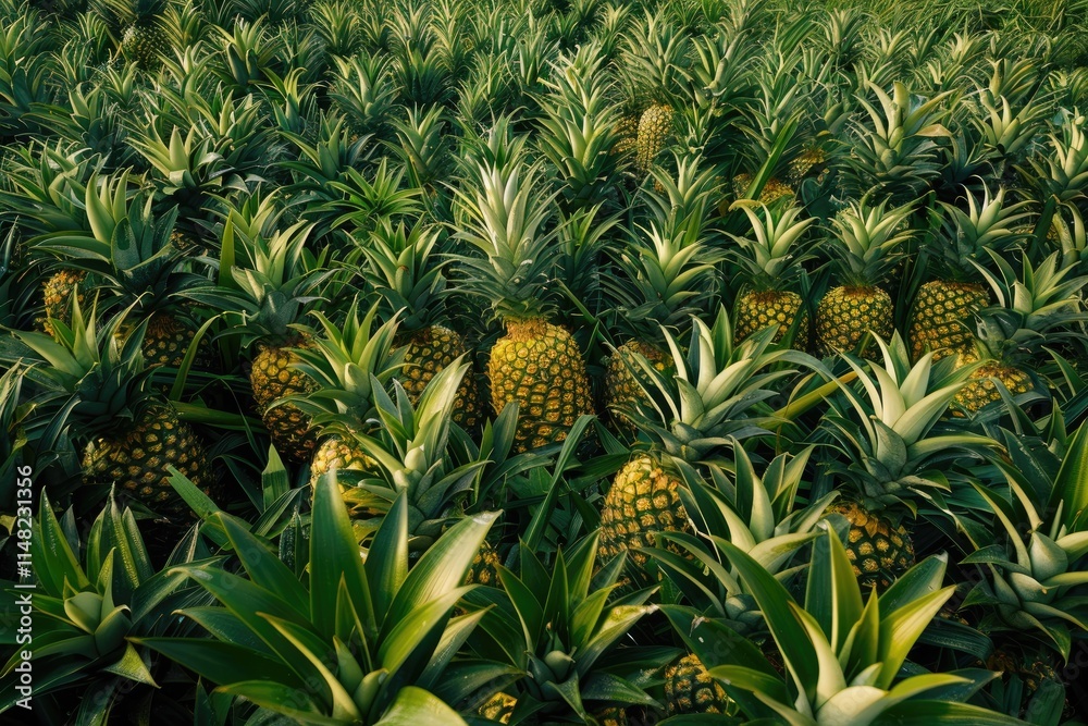 Lush Green Pineapple Plantation Abundant Harvest