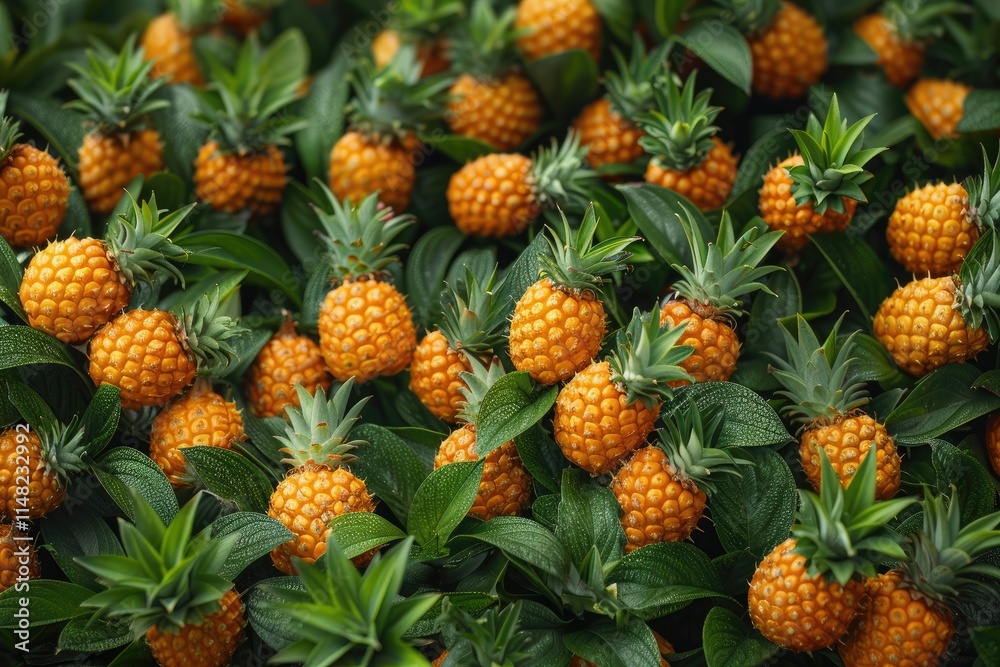 Lush Green Pineapple Plants Bearing Ripe Golden Fruits Lush Green Pineapple Plants Bearing Ripe Golden Fruits
