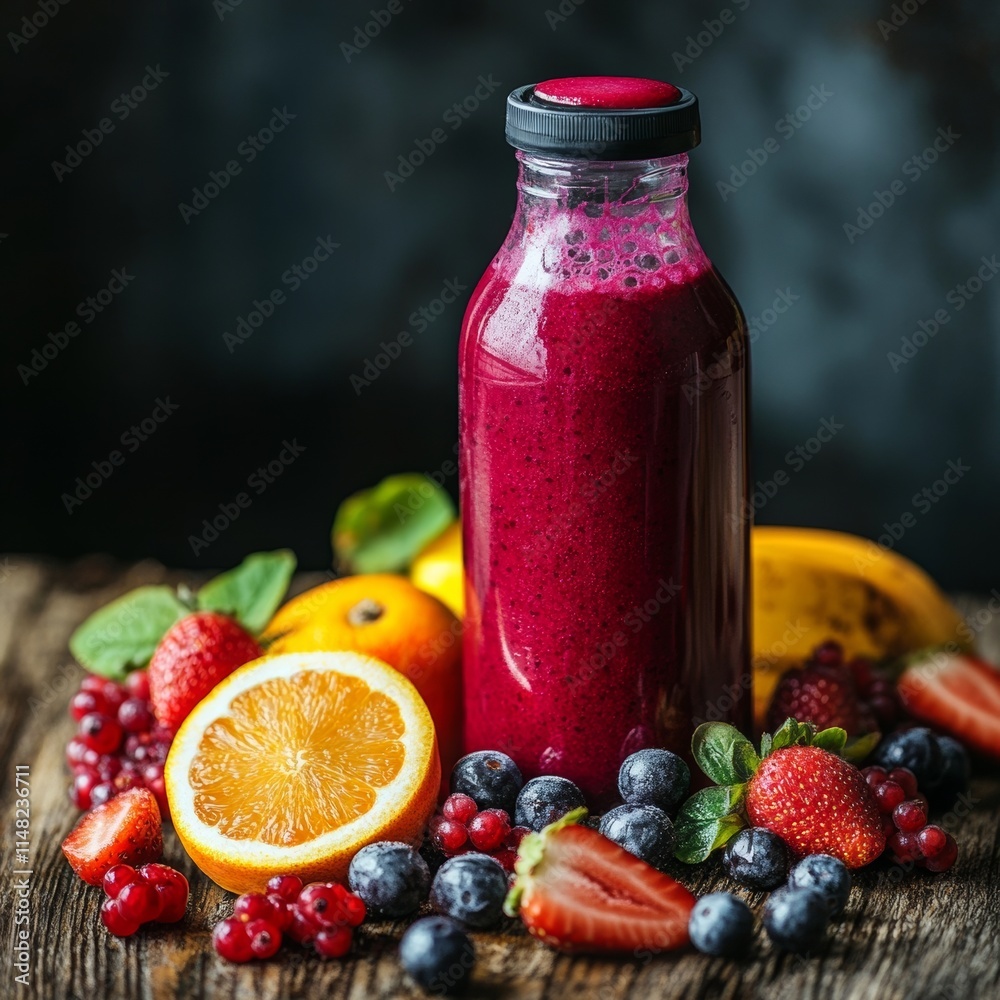 Fruit & berry juice/smoothie on a table Fruit & berry juice/smoothie on a table