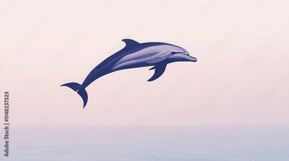 A dolphin silhouette soaring mid-air over a serene background blending shades of soft lavender and pale pink, evoking tranquility. A dolphin silhouette soaring mid-air over a serene background blending shades of soft lavender and pale pink, evoking tranquility.