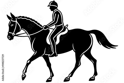 A person riding a horse silhouette illustration on white background
