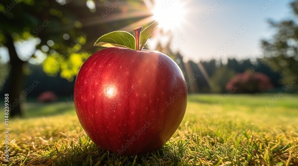 A Red Apple In The Grass