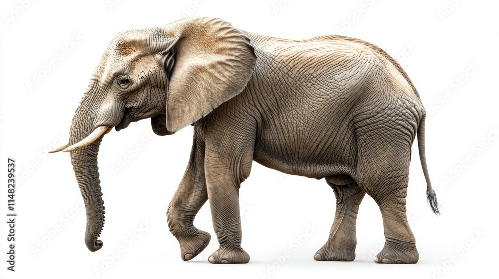 Majestic and Realistic Digital Illustration of an Elephant Walking Gracefully on a White Background, Showcasing Its Detailed Texture and Features in Vivid Colors Majestic and Realistic Digital Illustration of an Elephant Walking Gracefully on a White Background, Showcasing Its Detailed Texture and Features in Vivid Colors