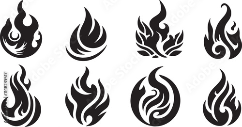 Eight tribal fire flame designs.