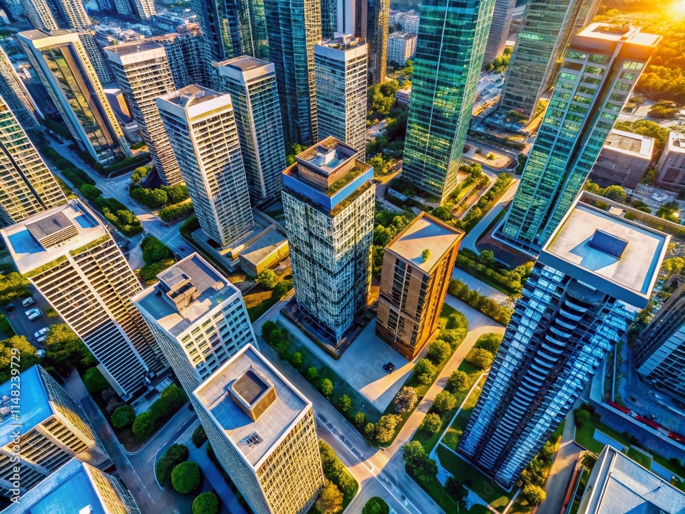 Fototapeta premium Modern Architecture Aerial Photography: Drone Shots of Contemporary Buildings, Design, Cityscapes