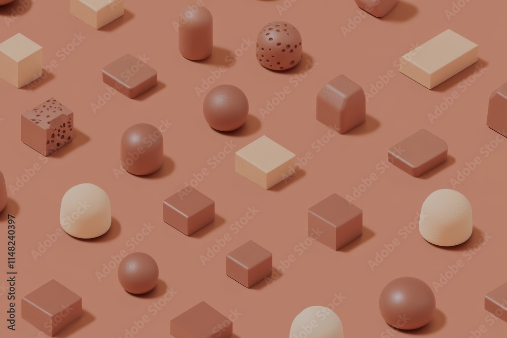 Fototapeta premium PANTONE 17-1230 Mocha Mousse Minimalist 3D Pattern Wallpaper Design