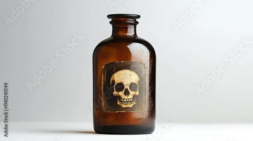 Vintage Apothecary Bottle with Skull Label, Dark Glass Container for Medicinal or Mysterious Potions, Unique Decor for Gothic or Halloween Themes photo