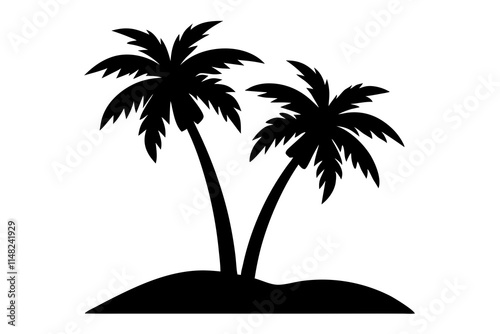 A palm tree on an island silhouette illustration