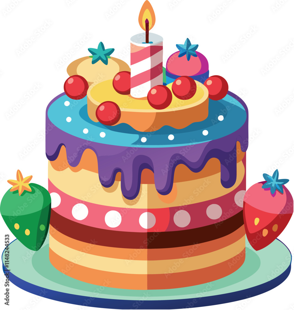 Playful Two Tier Cake for Birthdays with Strawberry Hearts and Juicy Fruits generated Ai Playful Two Tier Cake for Birthdays with Strawberry Hearts and Juicy Fruits generated Ai