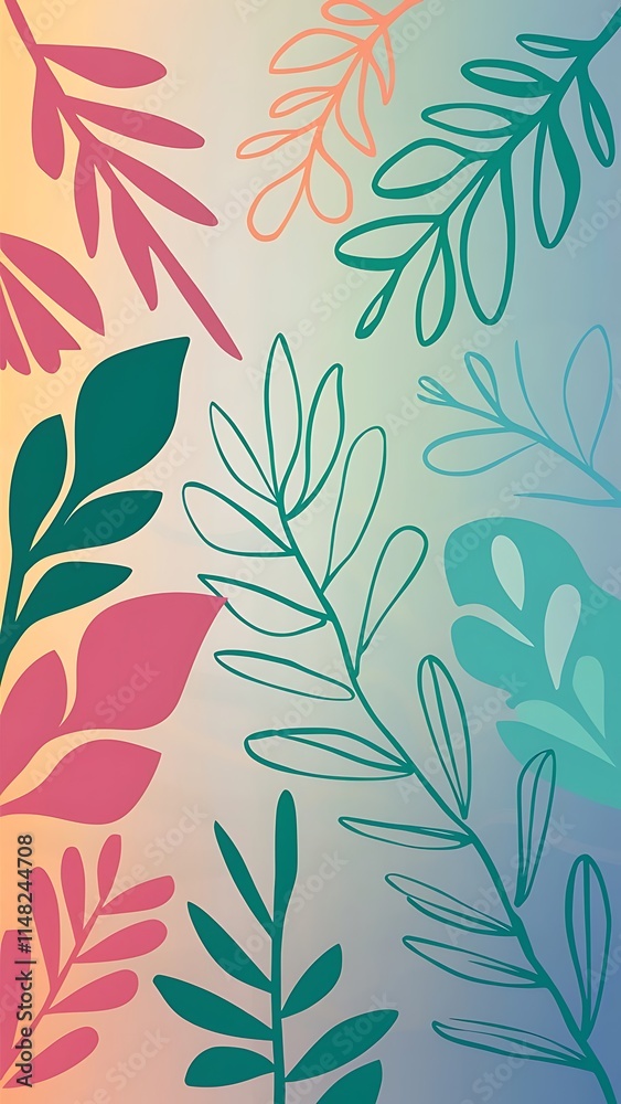 Digital minimalist art of flowers and leaves for wall paper print and home decor abstract art Digital minimalist art of flowers and leaves for wall paper print and home decor abstract art