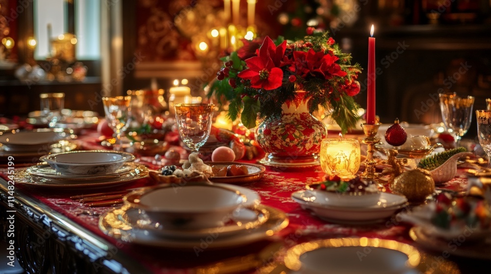 Elegant Dinner Table with Beautiful Flowers and Soft Candlelight Atmosphere Elegant Dinner Table with Beautiful Flowers and Soft Candlelight Atmosphere