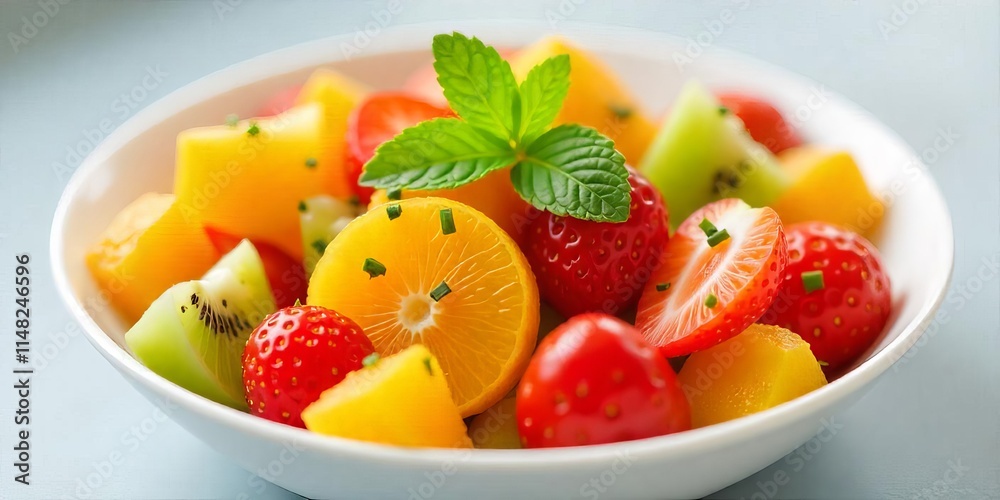 Vibrant Fruit Salad in a White Bowl, Perfect for a Healthy Snack Vibrant Fruit Salad in a White Bowl, Perfect for a Healthy Snack