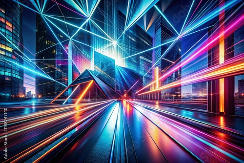 Modernism Presentation Template: Long Exposure Photography Backgrounds for Slides, Abstract Geometric Shapes, Dynamic Light Trails, Futuristic Design